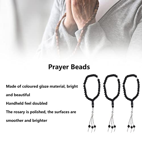 3 Pieces Prayer Chains Islam 33 Parels Moslim Mala ketting gebed kralen Stretch armband moslim Tasbih Misbaha koran gebed parel armband voor vrouwen mannen geschenk, zwart