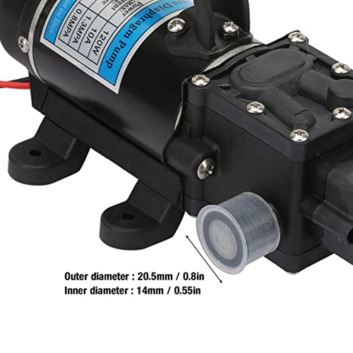 120W Elektrische waterpomp, 10L/M, zelfafzuigende diafragmapomp met overstroombescherming voor drukwasmachine, tuinbesproeiing, vulmachine (12V/24V) (12V 3210YD-120FS) 4