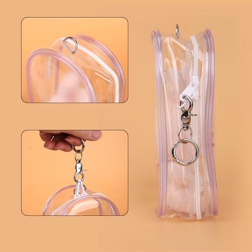 Display Tas voor poppen, 19,5 x 10,5 cm Waterdicht PVC Draagtas met poms en sleutelhanger Transparante figuur Display Bag voor Doll (Paars) 5
