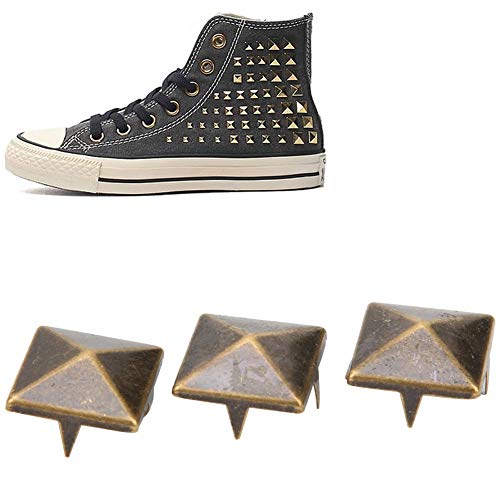 100st Piramide Rivets, 10-15mm Square Brass Dots Hielen 4 Klauwen Metalen Rivets Kralen Lederen Decoratie Vierkant Rivets voor schoenen, tassen, armbanden, Kleding(Bronzen 12mm) 3