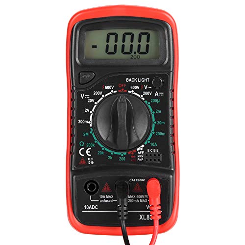 XL830L Draagbare digitale LCD multimeter, Voltmeter Ammeter Ohmmeter stroomspanningstester, hoog nauwkeurig gereedschap met LCD-weergave, gegevensopslag, (XL830L rood)