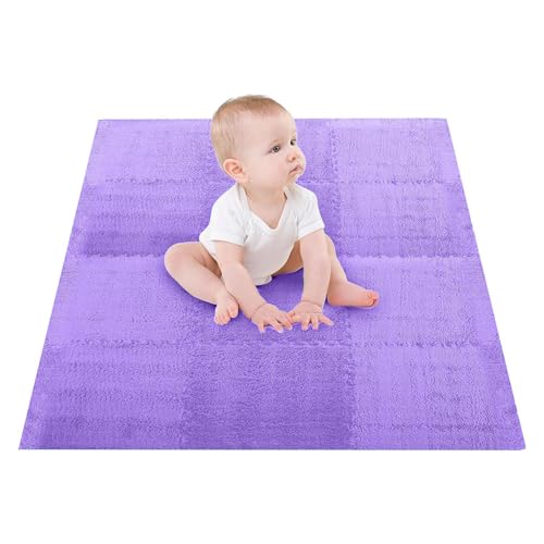 10Stuks 30x30cm/11.8x11.8in Plush Puzzle Foam Floor Mat, Anti Slip Puzzel Ruimte Tapijt Speelmat voor de kamervloer (PURPLE) 4