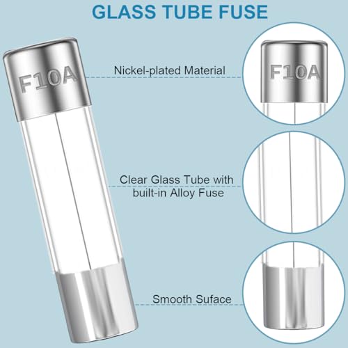 Fusehouders voor paneelbevestiging, 6 x 30 mm, 250 V, AC 10 A, 125 V AC 15 A, Fuse houder met zwarte schroefdop voor automatische stereoradio, huishoudelijke apparaten, Pak van 10 5