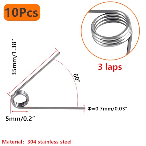 10 stuks Kleine torsieveren, Roestvrij stalen torsieveren, Draad Diameter 0,7mm, Buitendiameter 5mm, 3 Coils, Hoek 60 Degree