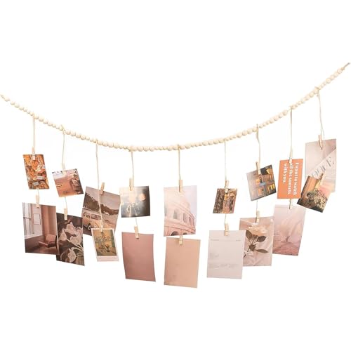 Fotoketting met klimmen, boho-stijl, fotoslinger voor verjaardag, met 12 clips, fototouw, met tuinen kralen, ophangideeën, voor het ophangen van ansichtkaarten, foto's, souvenirs