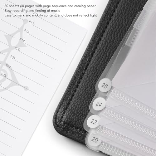 Bladmuziekmap A4-vorm 30 Vellen 60 Pagina's PU Lederen Hoes 3-ring Koormuismap met Driehoekige Opbergtas voor Studenten Muziekliefhebbers (BLACK) 5