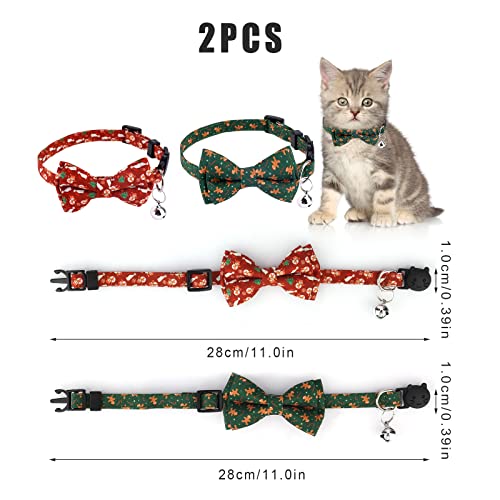 2 stuk Kerst Kattenhalsband met Bells en Bow Tie, verstelbare Kattenhalsband gescheiden Cute Kitten Collar Snowman Gingerbread Man voor Vrouwen Heren Katten Puppies