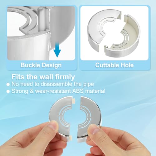Wall Split Flange 0.8/1/1.3 Inch, 0.8" Thicken Cuttable ABS Ronde Rosette Plaat Cover Gesp voor Hookah Faucet Decoratie, Zilver 3