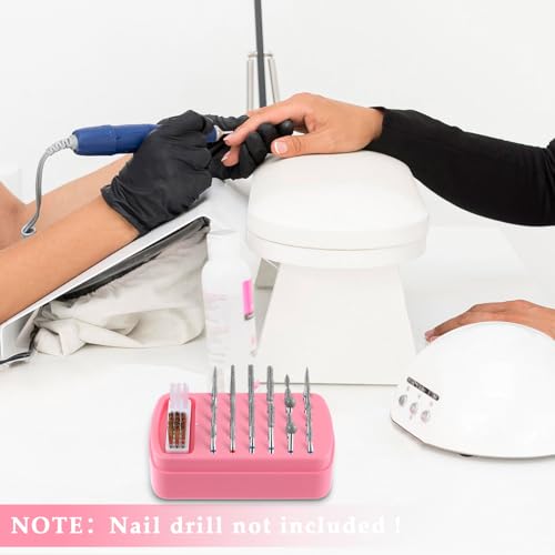 2 in 1 Nagel Boor Bits houder, 30 gaten stofdicht Nagel Bits Organizer Nagelborstel reinigen borstel geval stofdichte Nagel Art Boring Stand Display Opbergbox Cleaner Manicure Gereedschap (Roze) 4