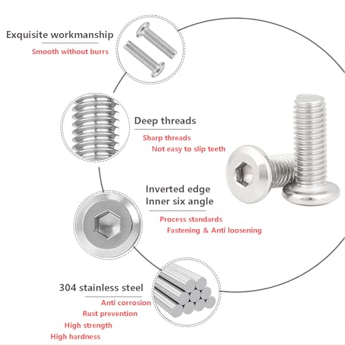 20 st. Hex Socket Schroeven, M8 x 25mm Platte kop Schroeven Hexagon, 304 roestvrij staal Schroeven, Volledige draad, Meubilair Aansluiting Schroeven 3