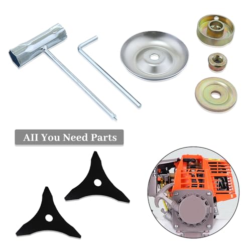 10 inch x 3 tanden gras trimmer bladen gemaakt van koolstofstaal, borstelsnijder kop met adapter kits, boring: 25.4mm, dikte: 3mm