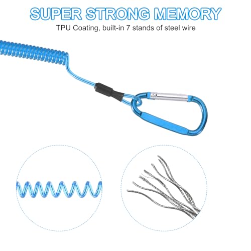 Spring Fishing Lanyard, Retractable Coiled Tether Spiral Coil Keychain Cord met metalen Clip & Split Ring voor Tang, boot varen Fly Fishing 4
