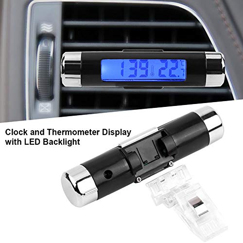 Auto klokthermometer, met luchtuitlaatclip, Mini kleine LED elektronische klok voor auto Dashboard, auto luchtuitlaatthermometer met achtergrondverlichting
