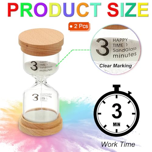 3 Minuten Zand Timer, 2 stuks Houten Zandhorloge, High Borosilicaatglas, Uurglass, Zandklok, voor Games, Klaslokaal, Keuken, Kantoor, Home Decoratie, Wit