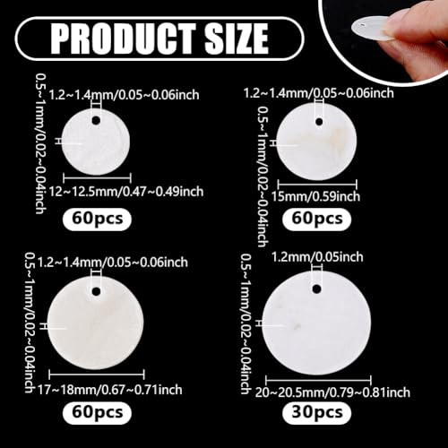 210 stuks platte ronde schelpen, 4 stijlen, Natural Capiz Shell hangers, schijven, munten, kralen, Charms hangers voor sieraden maken, Charms oorbellen, Home Decor, 12~20m m