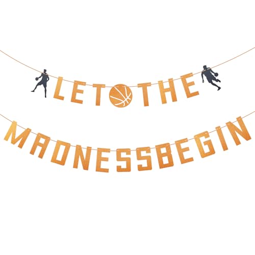 Banner Laat de gekte beginnen, Glitterpapier Basketbalthemabanner Creatieve Basketbalevenementenbenodigheden Decoraties voor Sportthemafeesten (Oranje)