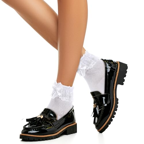 2 paar vrouwen ruches sokken wit en zwart Lace ruches enkelsokken katoen leuke prinses ruches sock voor meisjes peuter Frilly jurk 3