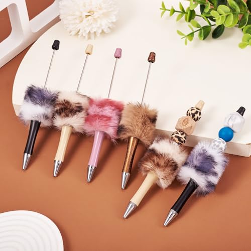 8st Plastic Balpen met Furball DIY Gepersonaliseerde Pennen Kralen Pen met Fur Cute Kralen Pennen voor DIY Stationery School Office Supplies, 4 Kleuren