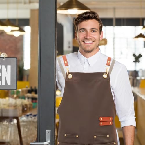 Schilderschorten voor mannen en vrouwen, Unisex Werkschorten BBQ Schortentuinschorten met 4 zakken en overgestoken terugschorten voor keuken, Restaurant, Waterdicht 4