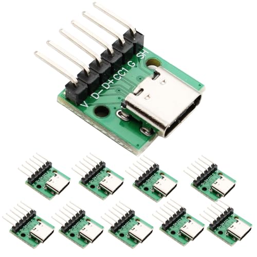10st USB C Breakout Board naar DIP PCB Adapter Breakout Test Board met gebogen, Pin 2.54mm Pitch, 16 Pin 3.1 Type C tot 6P DIY Converter