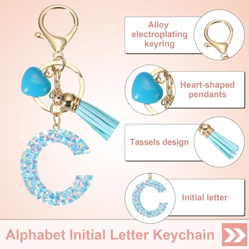 Alfabet Initiële sleutelhanger Leuke hars sleutelhanger met Tassel hart brief C hanger voor vrouwen sleutels, portemonnee, zak accessoires, blauw, wit, 3cm 3