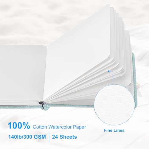 Waterverf Journal, 24 vellen 100% Katoen, Cold Pressed Waterverfpapier, Handboek, Sketchbooks, 150lbs/300g/m2, Coarse Lines for Art Painting, Draftsman, Blauw