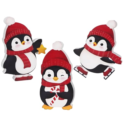 3Stuks Penguin Kerstmis Decoratie leuke pinguïn houten blokken Winter Layed Lade Decor set Kerstmis Tafel Decoratie voor Party Home Office Plank