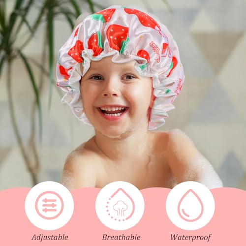 3 Pack Douchepet voor kinderen, Double Layer Douchepet voor vrouwen en meisjes, Waterdichte Douchepet voor peuters, Elastische Douchepet voor thuis, Hotel, Reizen