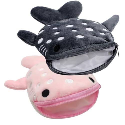 Shark Kinderportemonnee, Mini Cute Dierenportemonnee met Zip, Portable Kinderportemonnee voor jongens en meisjes, Geschikt voor verandering, Kaarten, Sleutels,, zwart en roze, modern