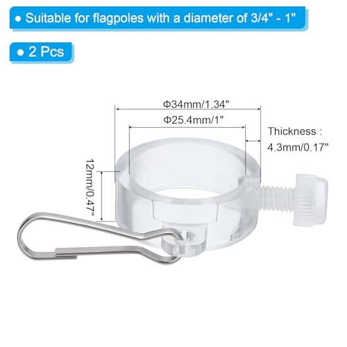 2 st. Flagpole Ring Clip met Vaste Hook Anti-wrap Plastic Flagpole Montage Ringen voor Vlag, Transparant