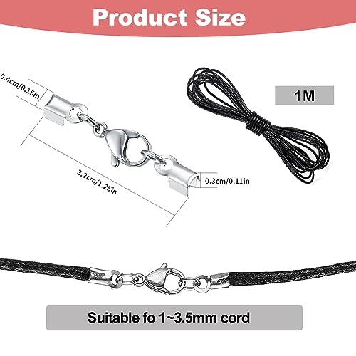 Kreeften sluitingen voor sieraden maken, 10 stuks zilveren roestvrij stalen kreeft sluitingen met koordeinden, koord sluiting met 1 m leren koord voor ketting armband 3