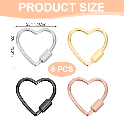 Verpakking van 8 hart karabijnhaak Multi-Kleur Schroefsluiting Key Chain Clips, Hartvorm Key Chain voor DIY, Camping, Wandelen, Vissen, Reizen, Dagelijks gebruik