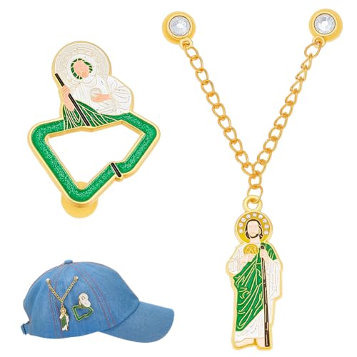 1 Paar Hoed Ketting Naalden, Gepersonaliseerde Hoed Decoraties Pins Christ Hat Brooch voor Baseball Caps Model Lovers Badge Lapel Decoratie, Gouden Groen, 4,2 inch
