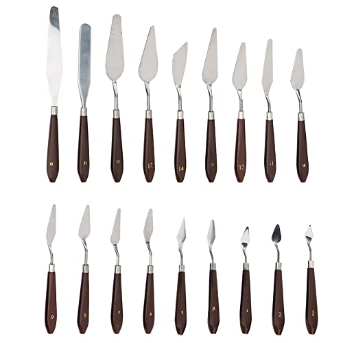 18 Stuk Spatula Set, Roestvrij stalen spatula, houten handvat Spatula, Olieverf voor canvas, acrylverf (18 stukken)
