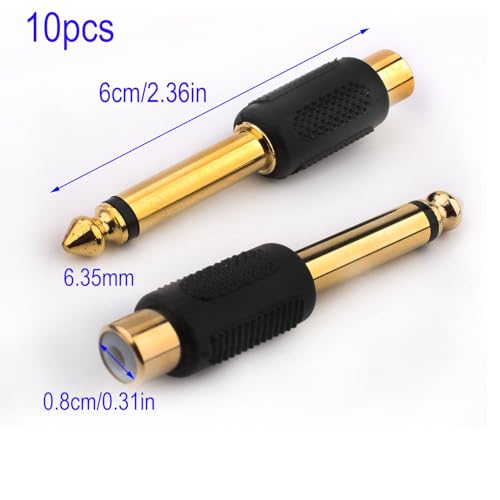 10 st. 6.35mm Plug Mono TS to RCA Tulip Plug Interconnect Audio Adapter, Cinch to 6.35mm Audio Adapter, Gold Plated Cinch Female to 6.35mm 1/4 Inch Mono Mannelijke plug