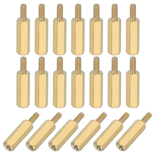 M2,5 x 14 + 6 mm zeskantige afstandsbouten met binnendraad van messing, 20 stuks voor FPV-drone-quadcopter-PCB-moesbord-stalen schroefmoerset, computer, elektrosch, goud