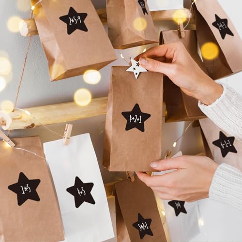 2 Vellen Stickers Aantallen 1-24 Stickers Advent Kalender Kerstmis Zwarte sterren Kerstmis Decoratie voor cadeaudozen DIY pakketten (Stars) 5