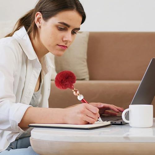 10Pcs Pom Pom Balpennen Rode Pluizige Kralen Pennen Plastic Kralen Pen Voor Geschenken Leerschool Kantoor Ambachtelijke Benodigheden 5