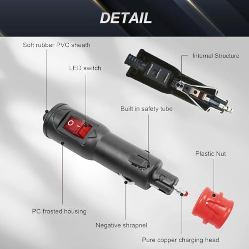 Verpakking van 4 sigarettenaanstekerplug 12V 24V 10A met schakelaar AUX-plug-vervangingsplug voor motor/auto/trekker met 4 zekeringen, schroevendraaier 4