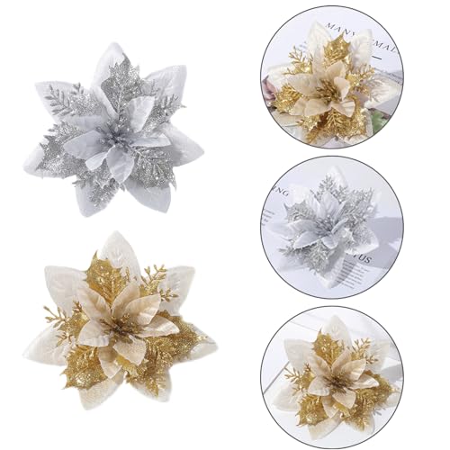 20 Stuks Kerstmis Glitter Kunstbloemen, Kerstmis Glitter Bloemen, Kerstboom versiering Bloemen, Geschikt voor het versieren van Kerstbomen, Kerstmis Decoratie Accessoires 4