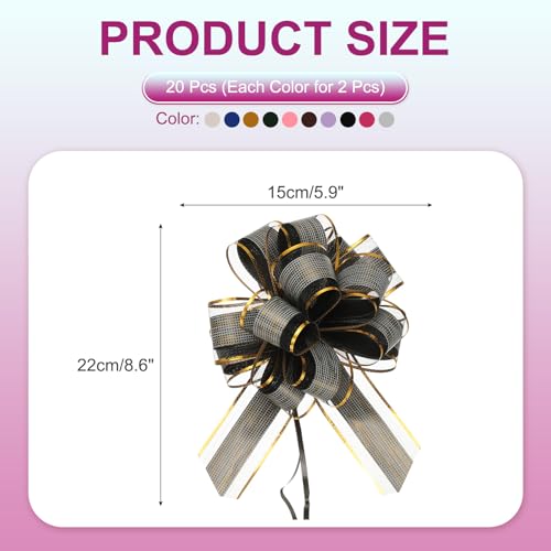 20 stuks Grote Pull Bow, Cadeauverpakking, 20cm Ribbon Organza Metallic 10 Kleuren Bows for Cadeauverpakking, Bruidsmanden Auto