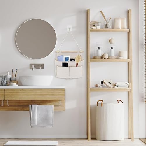 Zee 2 stuks hangen opslagtassen Badkamertassen met haken Grote capaciteit opvouwbare wand opslagtassen opslagtassen met 3 appartementen voor thuis, kantoor, RV (Beige) 5