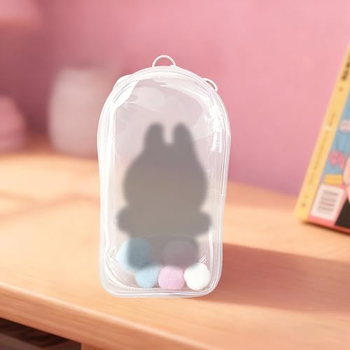 2 stuks Doll Protective Case, 19,5 x 10,5cm Waterdichte PVC zak met duidelijke figuren met Pompoms en Keychain Display Box voor poppen 3