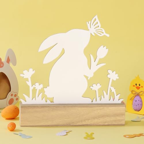 Pasen Bunny Tafelkleed Konijnen Paashout met vlinder Flower Table Decoratie Pasen Lente Cadeau Konijn Decoratie 3
