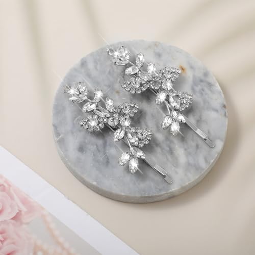 Rhinestone bruids haar clips, 2 stukken blad bruiloft haarspeld bruid parels haarspeld Crystal haar clips sieraden haarspeld Elegante haar accessoires voor bruiden bruidsmeisjes bloemen meisjes 4