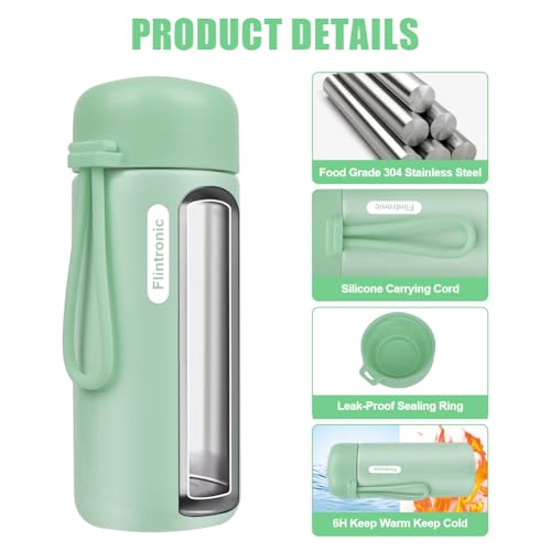 150ml Mini thermische flask, roestvrij staal geïsoleerde waterflessen, dubbele wand vacuüm kleine fles, lekvrije drank fles met handvat voor warme en koude dranken, koffie, sap - Groen 3