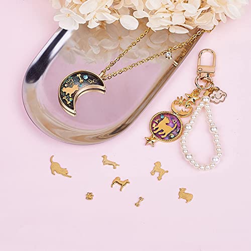 60 stuks Kat Honden Dieren Thema, Gold Hars Fillers, 12 Styles, Legering Bochons, Platte rug, Epoxy Hars Supplies voor UV-hars Fillers, sieraden maken en ambachten