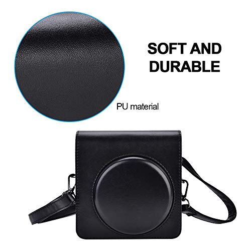 Camera Case voor Fujifilm Instax SQ6, Camera Screen Case PU leder met schouderband en zak, Bruin (zwart)