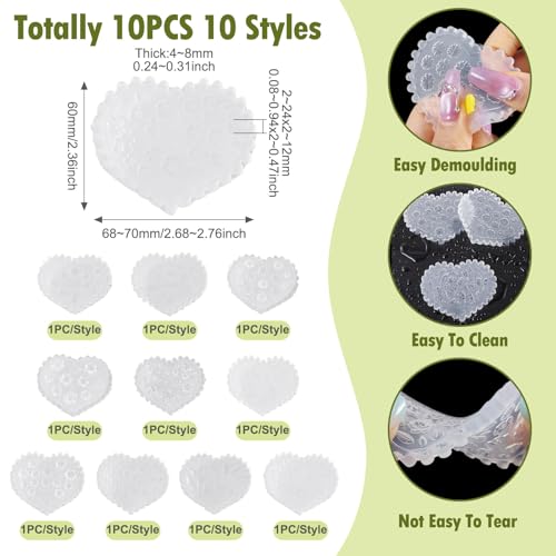 10 st Flower Polymer Clay Molds Heart Shape Nail Art Ornament Siliconen mallen Hars Casting Molds voor Epoxy UV Hars sieraden maken 3