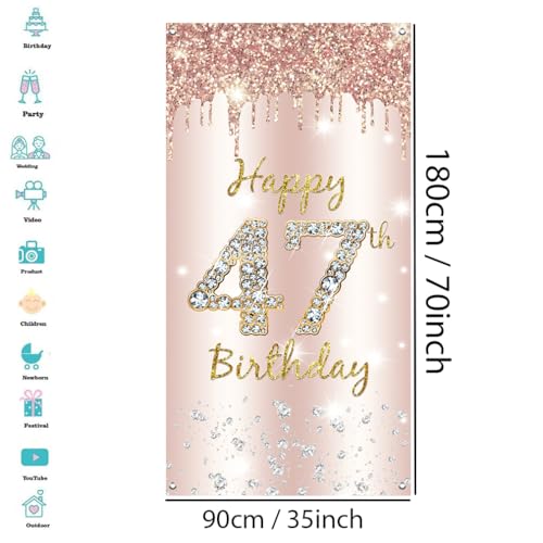 47e verjaardag decoratie vrouwen, Gelukkig 47e verjaardag deur banner roos goud,47e verjaardag stof teken poster deur decoratie,47e verjaardag achtergrond banner dames, verjaardag feest welkom teken 5